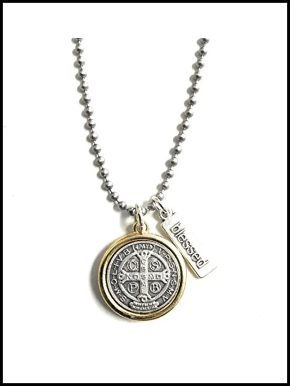 Religious Pendant Necklace with Blessed Tag, Stainless Steel Ball Chain